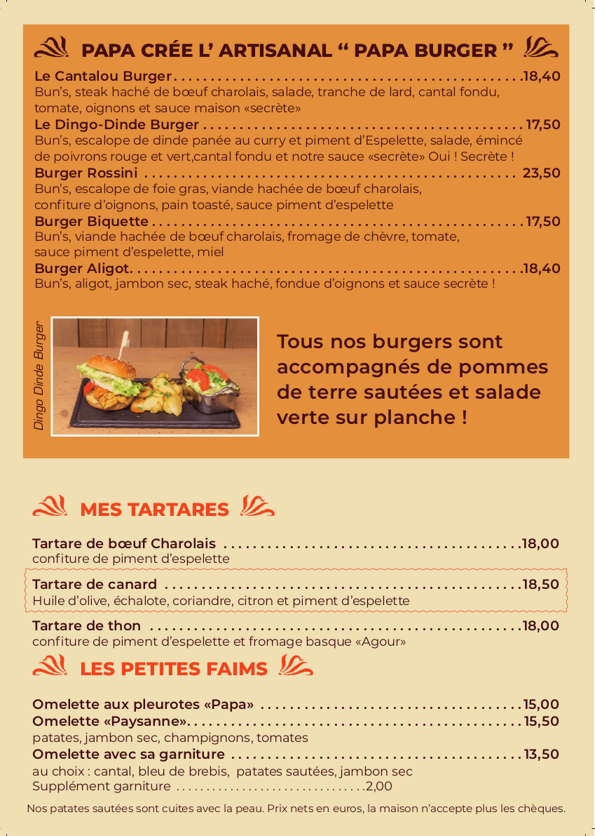 Carte Restaurant Paris Bastille Chez Papa